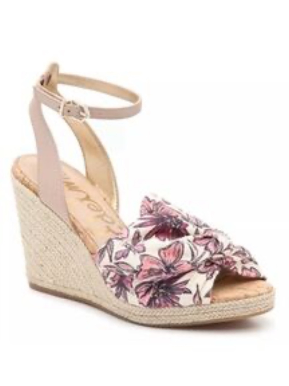 Sam Edelman Aubrey Pink Floral Knot Espadrille Wedges with Ankle Strap Size 5.5